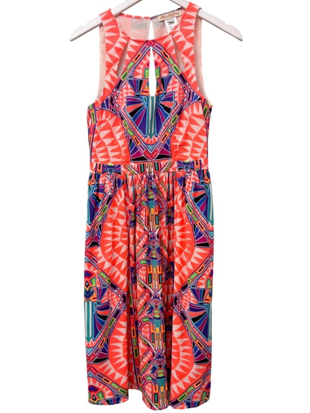 Mara Hoffman Dress Size 6 Neon Orange Mod Aztec Sleeveless Pockets Anthropologie